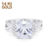 14K White Gold Art Deco Emerald Cut Simulated Cubic Zirconia Wedding Engagement Ring Size 7