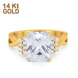 14K Yellow Gold Art Deco Emerald Cut Simulated Cubic Zirconia Wedding Engagement Ring Size 7