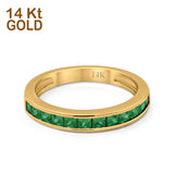14K Yellow Gold Art Deco Half Eternity Band Simulated Green Emerald CZ Ring