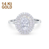 14K White Gold Art Deco Oval Bridal Simulated CZ Wedding Engagement Ring Size 7