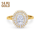 14K Yellow Gold Art Deco Oval Bridal Simulated CZ Wedding Engagement Ring Size 7