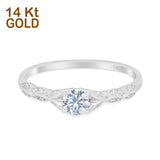 14K White Gold Petite Dainty Art Deco Round Simulated CZ Wedding Engagement Ring Size 7