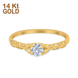 14K Yellow Gold Petite Dainty Art Deco Round Simulated CZ Wedding Engagement Ring Size 7