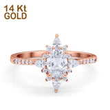 14K Rose Gold Vintage Halo Oval Simulated CZ Wedding Engagement Ring Size 7