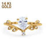 14K Yellow Gold Chevron Midi V Style Teardrop Pear Cubic Zirconia Engagement Ring Wholesale