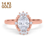 14K Rose Gold Halo Vintage Style Oval Bridal Simulated CZ Wedding Engagement Ring Size 7