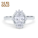 14K White Gold Halo Vintage Style Oval Bridal Simulated CZ Wedding Engagement Ring Size 7