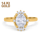 14K Yellow Gold Halo Vintage Style Oval Bridal Simulated CZ Wedding Engagement Ring Size 7