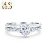 14K White Gold Teardrop Pear Accent Simulated CZ Wedding Engagement Ring Size 7