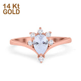 14K Rose Gold Teardrop Pear V Chevron Bridal Simulated CZ Wedding Engagement Ring Size 7