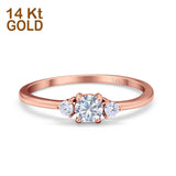 14K Rose Gold Art Deco Three Stone Round Bridal Simulated CZ Wedding Engagement Ring Size 7