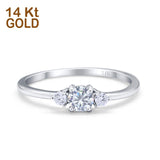 14K White Gold Art Deco Three Stone Round Bridal Simulated CZ Wedding Engagement Ring Size 7