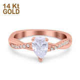 14K Rose Gold Art Deco Pear Twisted Bridal Simulated CZ Wedding Engagement Ring Size 7