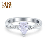 14K White Gold Art Deco Pear Twisted Bridal Simulated CZ Wedding Engagement Ring Size 7