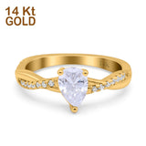14K Yellow Gold Art Deco Pear Twisted Bridal Simulated CZ Wedding Engagement Ring Size 7