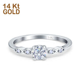 14K White Gold Petite Dainty Round Bridal Simulated CZ Wedding Engagement Ring