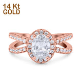14K Rose Gold Art Deco Oval Solid Bridal Simulated CZ Wedding Engagement Ring Size 7
