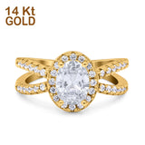 14K Yellow Gold Art Deco Oval Solid Bridal Simulated CZ Wedding Engagement Ring Size 7