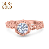 14K Rose Gold Art Deco Hexagon Round Bridal Simulated CZ Wedding Engagement Ring Size 7