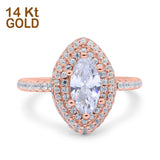 14K Rose Gold Halo Art Deco Marquise Solid Bridal Simulated CZ Wedding Engagement Ring Size 7