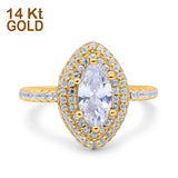 14K Yellow Gold Halo Art Deco Marquise Solid Bridal Simulated CZ Wedding Engagement Ring Size 7