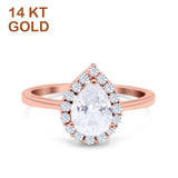14K Rose Gold Teardrop Halo Art Deco Pear Ring Simulated Cubic Zirconia Wedding Engagement Ring