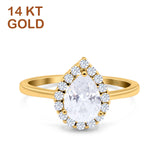 14K Yellow Gold Teardrop Halo Art Deco Pear Ring Simulated Cubic Zirconia Wedding Engagement Ring