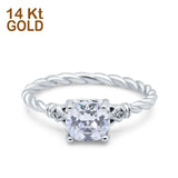 14K White Gold Art Deco Cushion Three Stone Bridal Simulated CZ Wedding Engagement Ring Size 7
