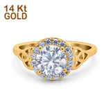14K Yellow Gold Celtic Halo Art Deco Round Simulated CZ Wedding Engagement Ring Size 7