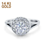 14K White Gold Celtic Halo Round Simulated Cubic Zirconi Wedding Engagement Ring Size 7