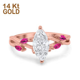 14K Rose Gold Infinity Twist Marquise Bridal Simulated CZ & Ruby Wedding Engagement Ring Size 7