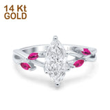 14K White Gold Infinity Twist Marquise Bridal Simulated CZ & Ruby Wedding Engagement Ring Size 7
