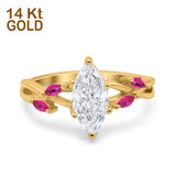 14K Yellow Gold Infinity Twist Marquise Bridal Simulated CZ & Ruby Wedding Engagement Ring Size 7