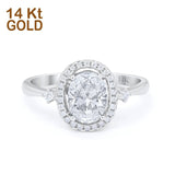 14K White Gold Art Deco Halo Oval Simulated CZ Bridal Wedding Engagement Ring Size 7
