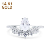 14K White Gold Art Deco Solitaire Accent Pear Bridal Simulated CZ Wedding Engagement Ring Size 7