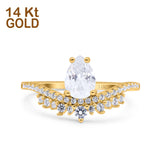 14K Yellow Gold Art Deco Solitaire Accent Pear Bridal Simulated CZ Wedding Engagement Ring Size 7