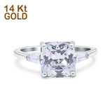 14K White Gold Cushion Cut Art Deco Bridal Baguette Simulated CZ Wedding Engagement Ring Size 7