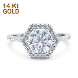 14K White Gold Art Deco Hexagon Round Simulated Cubic Zirconia Wedding Engagement Ring Size 7