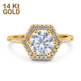 14K Yellow Gold Art Deco Hexagon Round Simulated Cubic Zirconia Wedding Engagement Ring Size 7