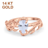 14K Rose Gold Art Deco Leaves Pear Vintage Style Bridal Ring Simulated Cubic Zirconia Wedding Engagement Ring