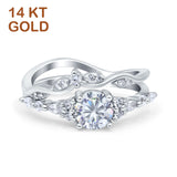 14K White Gold Two Piece Vintage Style Round Simulated Cubic Zirconia Engagement Ring