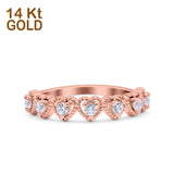 14K Rose Gold Half Eternity Heart Ring Wedding Engagement Round Pave Band Simulated CZ Size 7