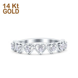14K White Gold Half Eternity Heart Ring Wedding Engagement Round Pave Band Simulated CZ Size 7