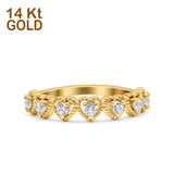 14K Yellow Gold Half Eternity Heart Ring Wedding Engagement Round Pave Band Simulated CZ Size 7