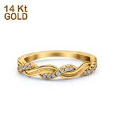 14K Yellow Gold Half Eternity Rope Ring Wedding Engagement Band Round Pave Simulated CZ Size 7
