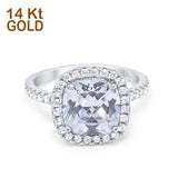 14K White Gold Halo Cushion Bridal Simulated CZ Wedding Engagement Ring Size 7