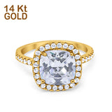 14K Yellow Gold Halo Cushion Bridal Simulated CZ Wedding Engagement Ring Size 7