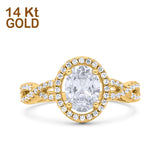 14K Yellow Gold Halo Infinity Shank Oval Solid Bridal Simulated CZ Wedding Engagement Ring Size 7