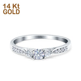 14K White Gold Three Stone Round Promise Bridal Simulated CZ Wedding Engagement Ring