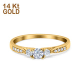 14K Yellow Gold Three Stone Round Promise Bridal Simulated CZ Wedding Engagement Ring Size 7